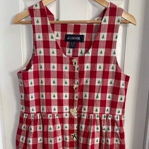 Vintage J.G. Hook Gingham Jumper Dress WNS 8P Red White Novelty Buttons Holiday